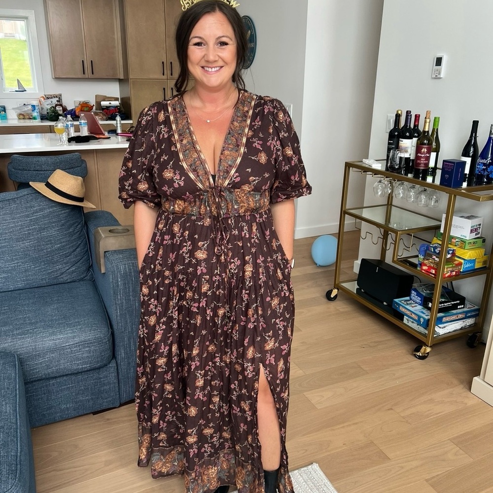 Free People Brown Floral Maxi Dress with V-Neck - Picture 1 of 5